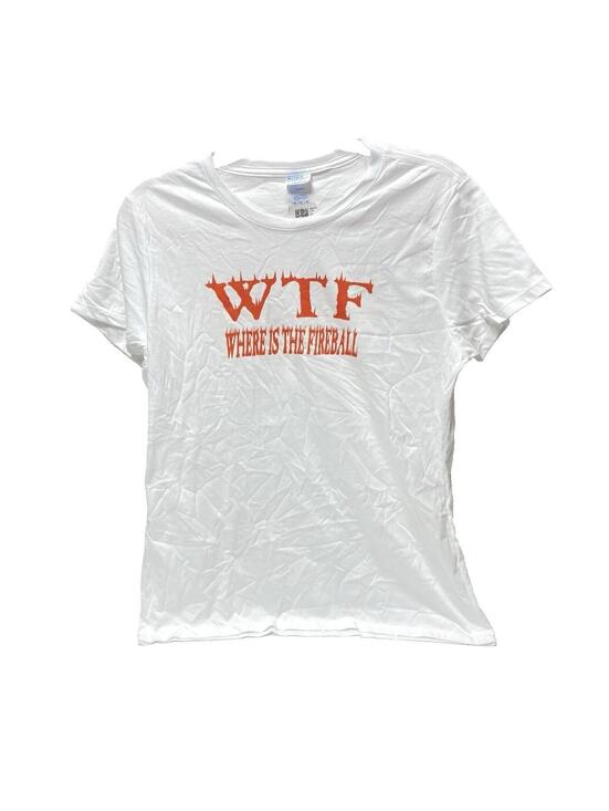 Tops - WTF Where is The Fireball Graphic T-Shirt, White, Women's Medium, New As Is
